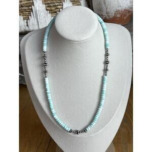 Navajo Pearl Style Turquoise Opal Quartz Sterling Silver Beaded Necklace 18-20”